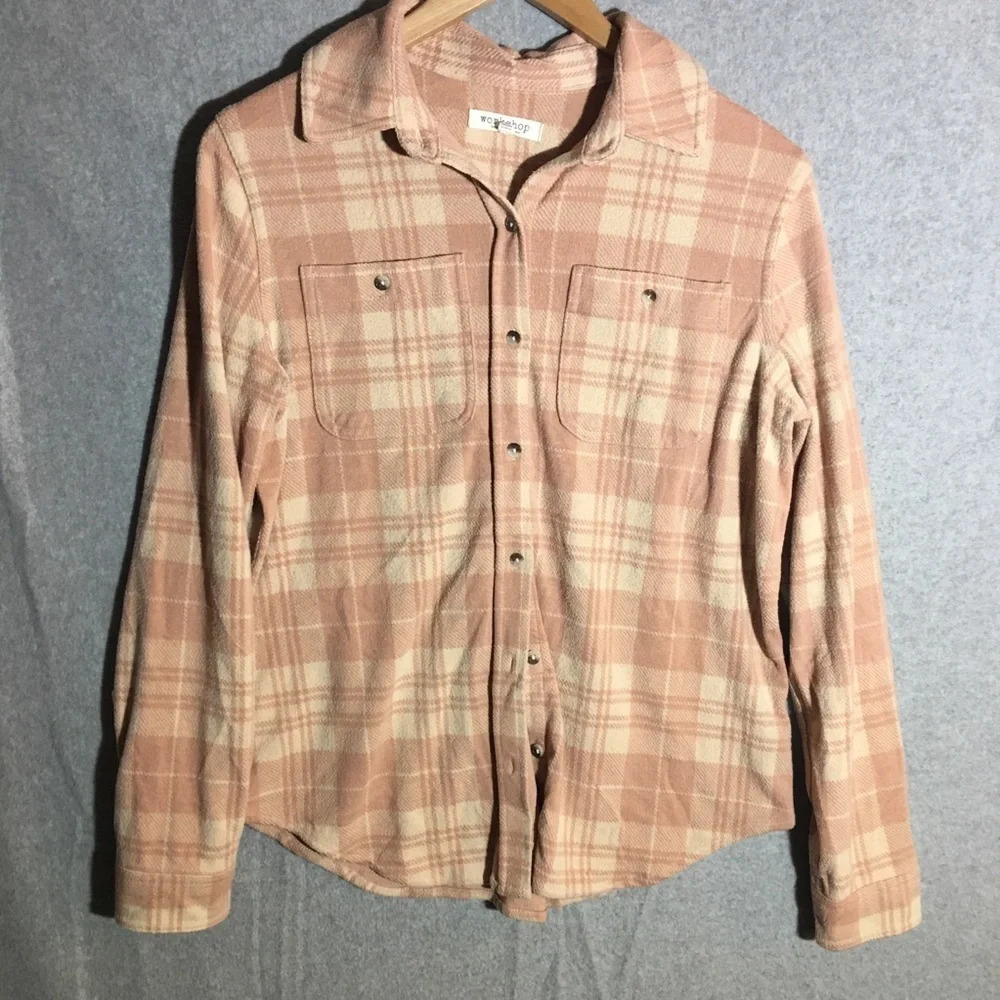 Womens Workshop Jacket Shacket Pink Plaid Layering Winter Fall Summer Trendy